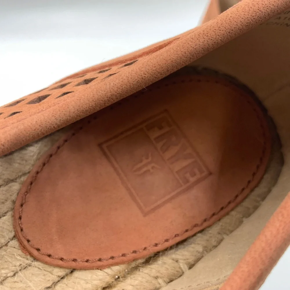Frye Brielle Perforated Leather Espadrille Flats Cognac Brown 9M 3471206-DSR